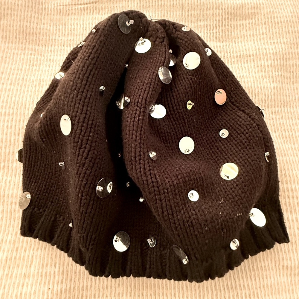 Sequin Flapper knit hat baret Joe Boxer silver shiny disco Halloween 1920s retro